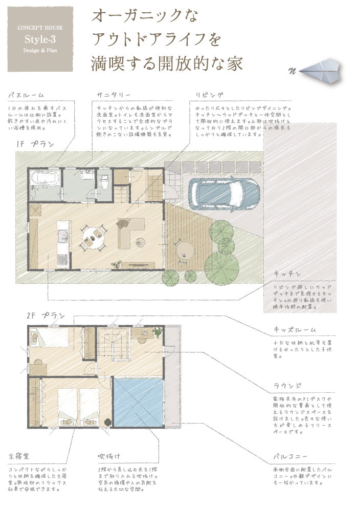オーガニックなアウトドアライフを満喫する開放的な家