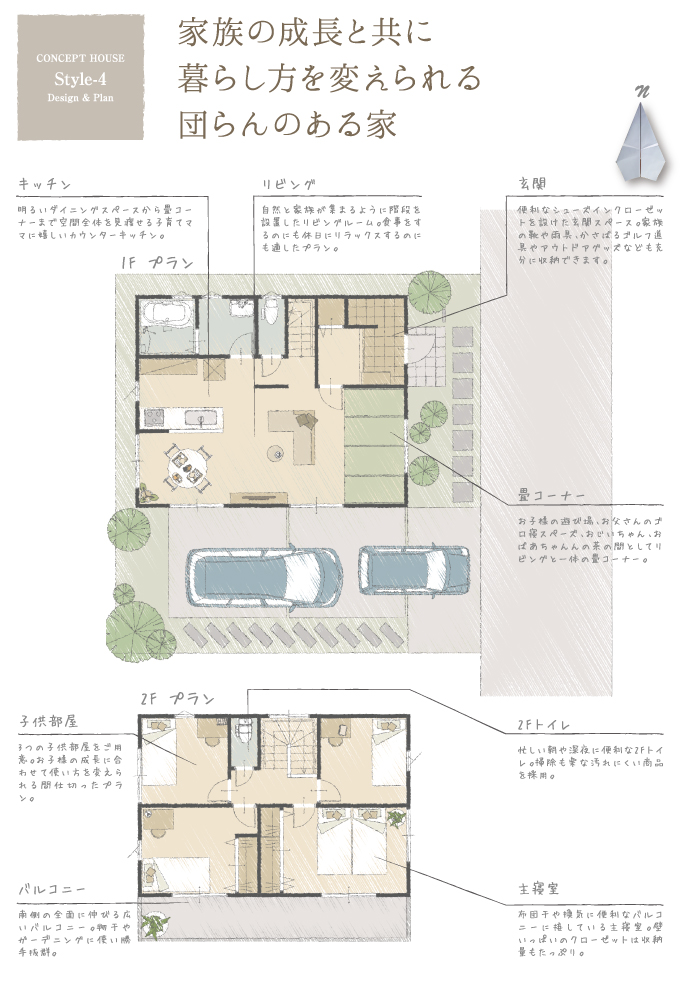 家族の成長と共に暮らし方を変えられる団らんのある家